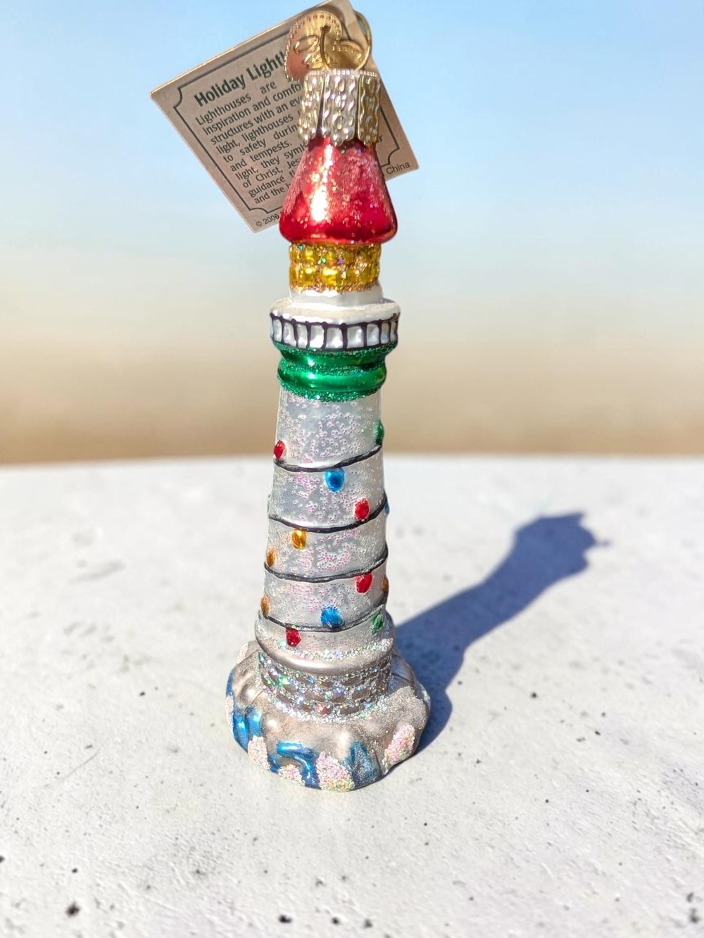 Vintage 2006 Old World Christmas Holiday Lighthouse Glass Ornament OWC